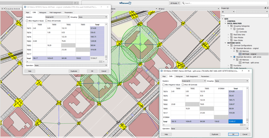 use Groupings of Centroids to split zones in Aimsun traffic modelling software