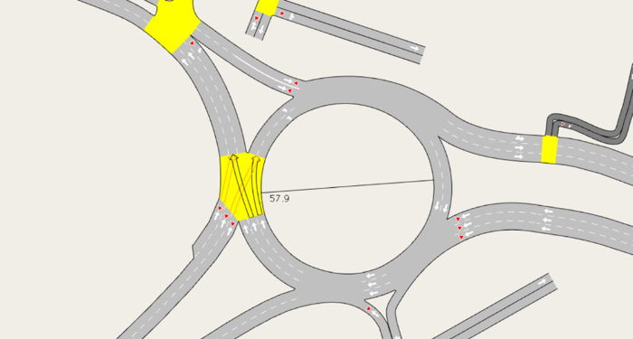 Figure 2: Use a polyline to measure the size of the roundabout island