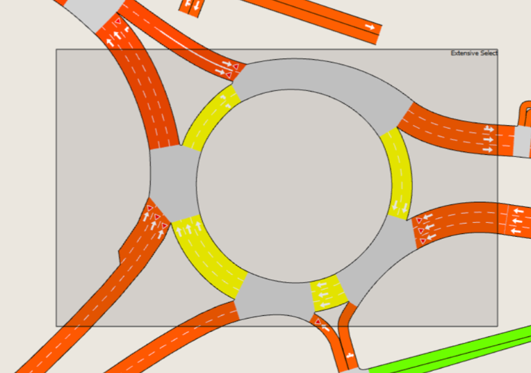 Figure 7: Use extensive select to ensure that all the nodes within a roundabout are selected.