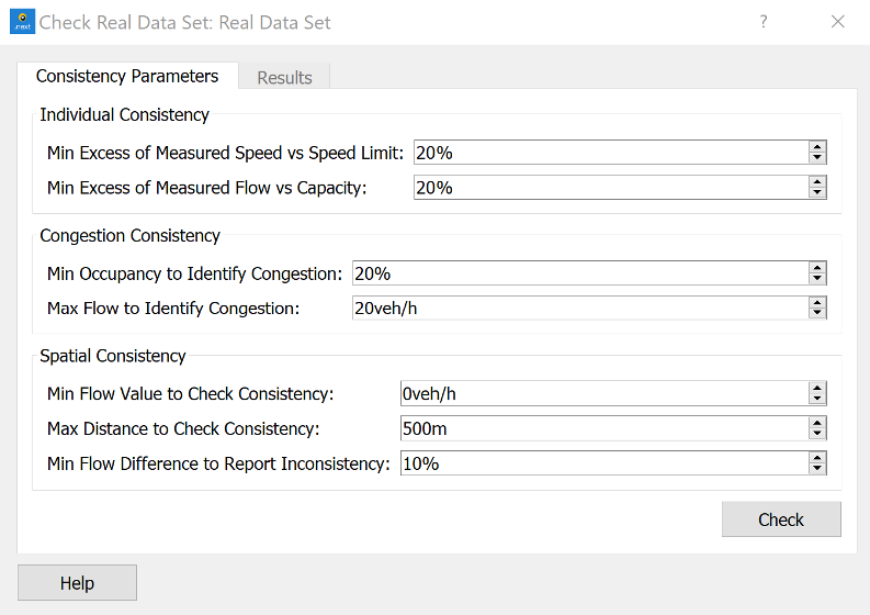 In the Consistency Parameters tab, modify the criteria for data consistency checks